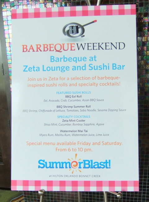 Zeta Lounge and Sushi Bar specialty items for Barbeque Weekends