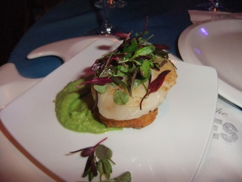 Diver Scallop with Pea Puree and Micro Greens