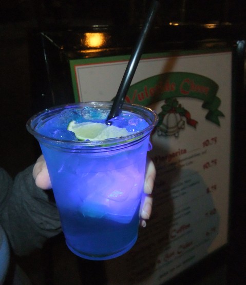 The Merry Margarita - nothing says the Holidays like Blue Curacao and a Glow Cube!
