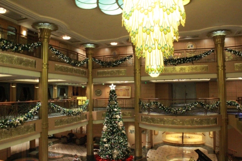 Atrium of the Disney Fantasy decorated for the holidays