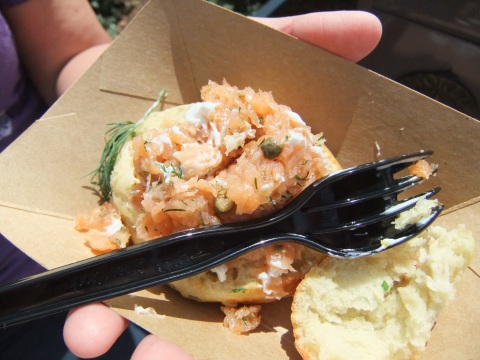 Baked Potato and Cheddar Cheese Biscuit with Smoked Salmon Tartar - a returning item in the UK from last year